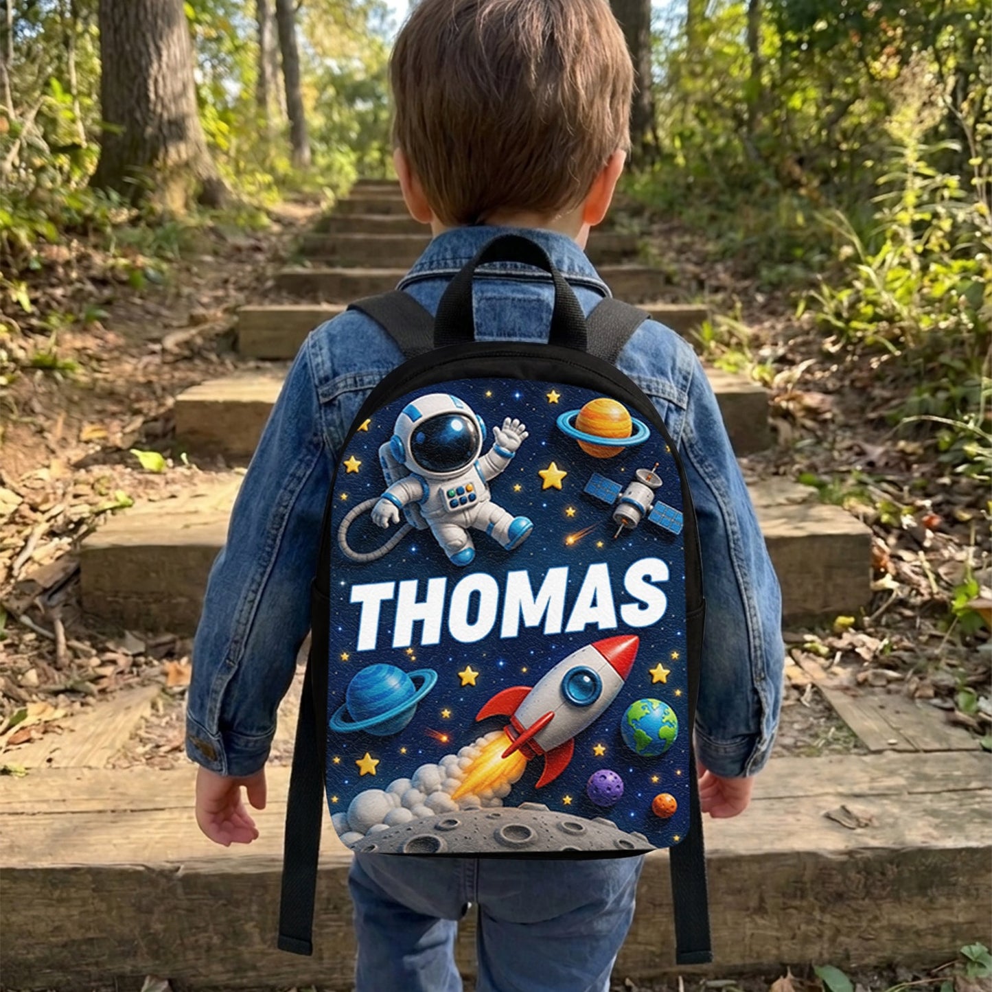 Back To School Gift, Astronaut Theme - Personalized Kid Changeable Leather Patch Backpack