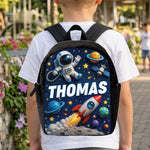 Back To School Gift, Astronaut Theme - Personalized Kid Changeable Leather Patch Backpack