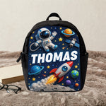 Back To School Gift, Astronaut Theme - Personalized Kid Changeable Leather Patch Backpack