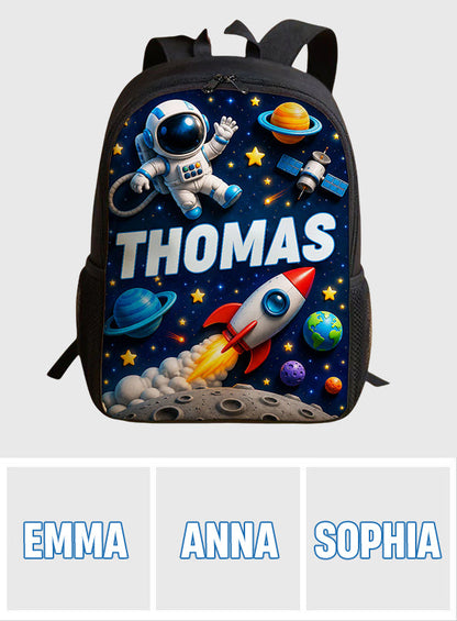 Back To School Gift, Astronaut Theme - Personalized Kid Changeable Leather Patch Backpack