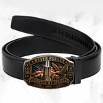 Never Forget - Personalized Patriot Leather Belt With Shaped Buckle