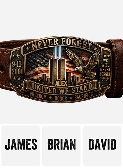Never Forget - Personalized Patriot Leather Belt With Shaped Buckle