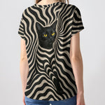 Cool Psychedelic Style Artistic Black Cat - Personalized Black Cat Fully Printed V-Neck T-Shirt