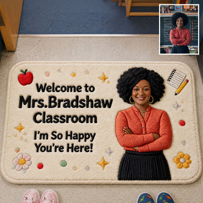 So Happy You're Here - Personalized Teacher Non-Slip Tufted Rug
