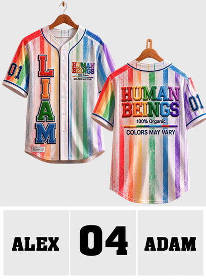 Human Beings Rainbow - Personalized LGBT Support Baseball Jersey