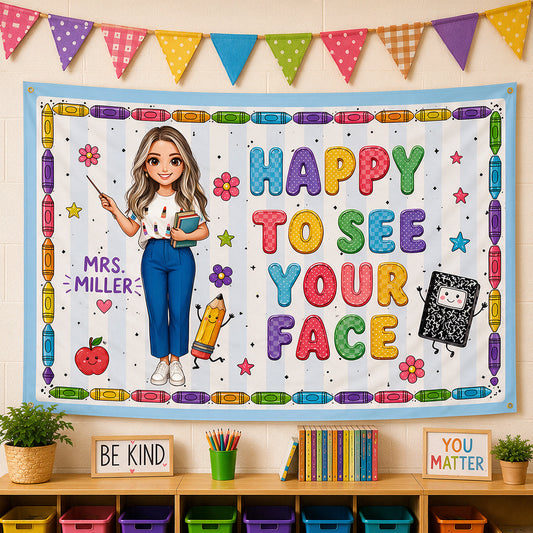 Happy To See Your Face - Personalized Teacher Wall Tapestry