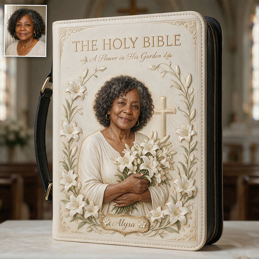 In His Garden, I Bloom - Personalized Christian Leather Bible Cover Bag