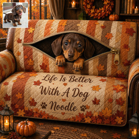 Cute Pet Peeking - Personalized Dog Quilted Sofa/Couch Cover