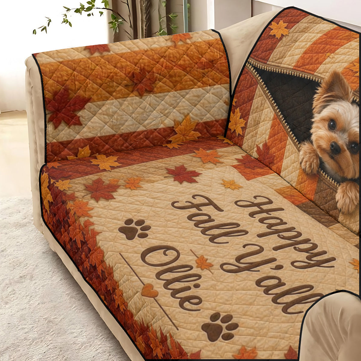 Cute Pet Peeking - Personalized Dog Quilted Sofa/Couch Cover