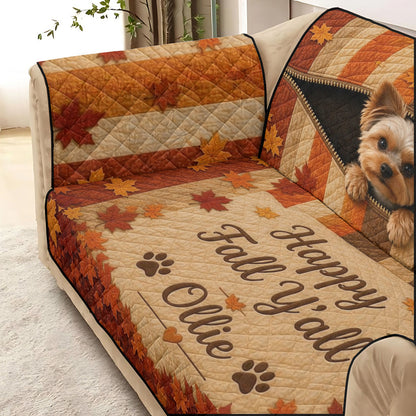 Cute Pet Peeking - Personalized Dog Quilted Sofa/Couch Cover