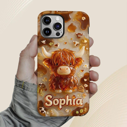 Highland Cow 3D Jelly Effect - Personalized Highland Cow Full Print Phone Case