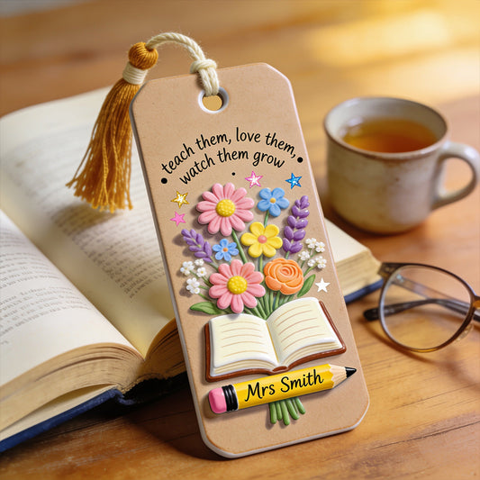 Teacher Gifts Boho Kraft - Personalized Teacher Shaped Magnetic Bookmark