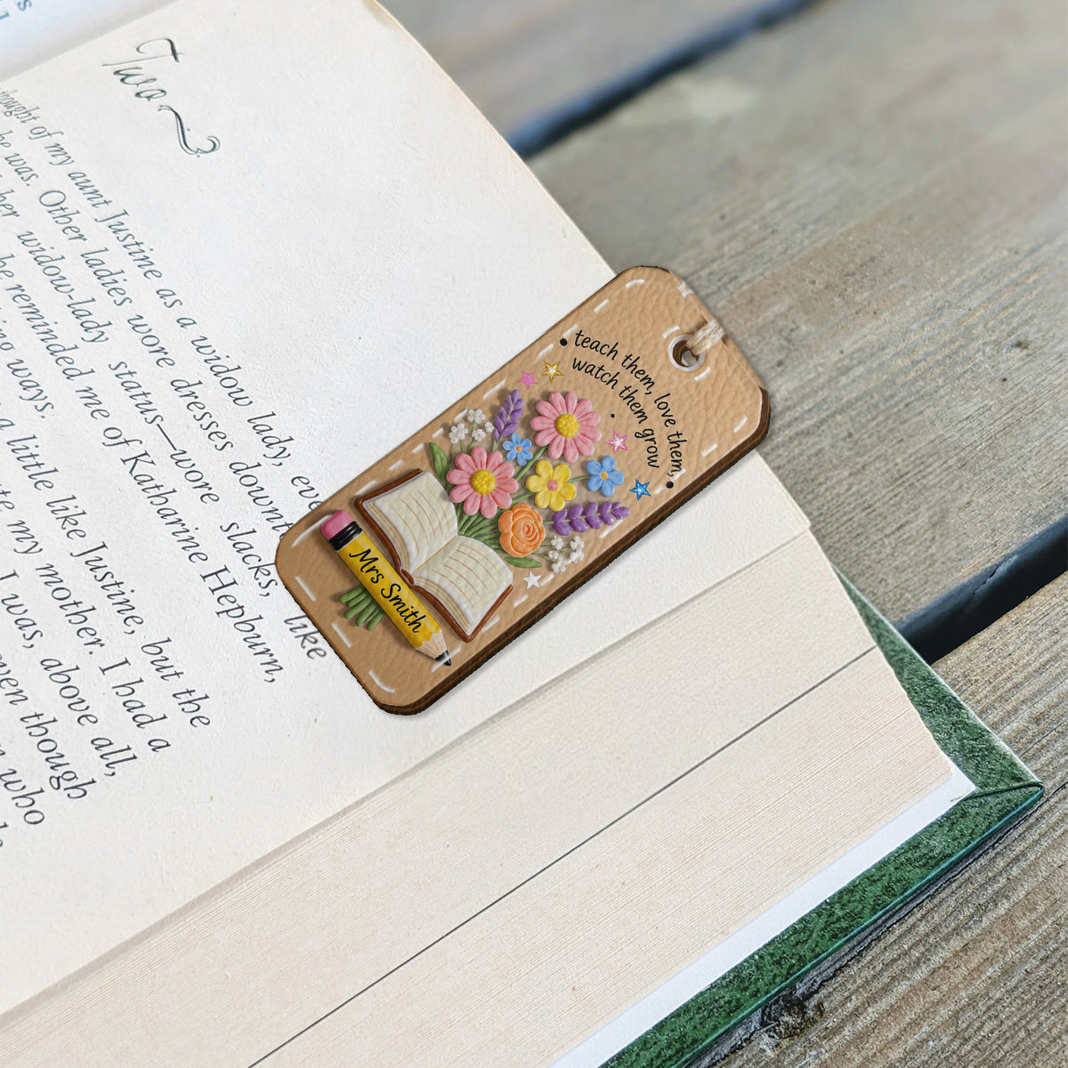 Teacher Gifts Boho Kraft - Personalized Teacher Shaped Magnetic Bookmark