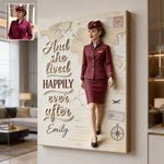 And She Lived Happily Ever After - Personalized Flight Attendant Canvas And Poster