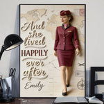 And She Lived Happily Ever After - Personalized Flight Attendant Canvas And Poster