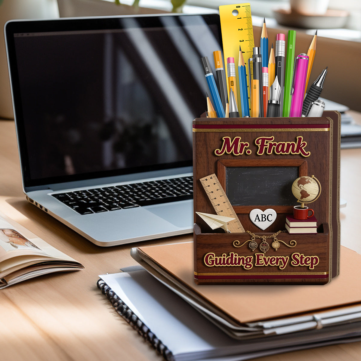 Vintage Teacher - Personalized Teacher Wooden Desk Organizer