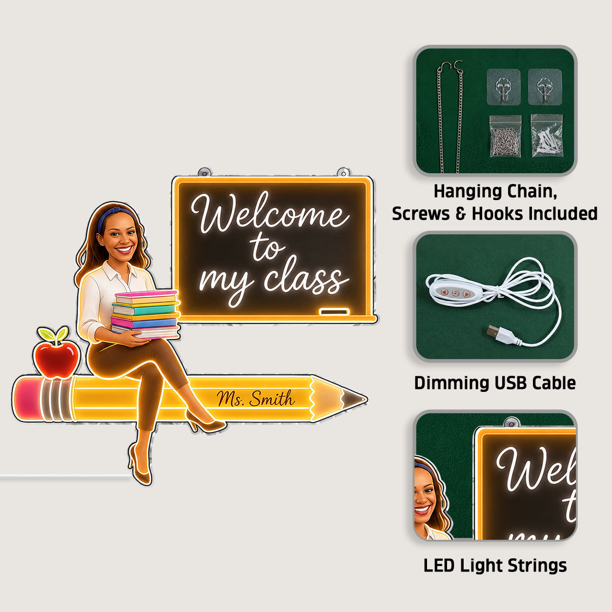 Back To School Gift, Teacher Gift Idea - Personalized Teacher Neon LED Light Sign