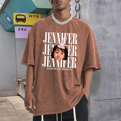 Birthday Gift - Personalized Birthday Washed T-Shirt