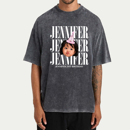 Birthday Gift - Personalized Birthday Washed T-Shirt