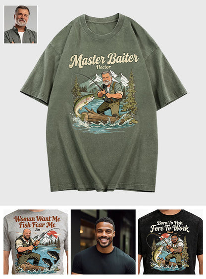 Custom Fishing Shirt For Dad/ Husband/ Son... - Personalized Fishing Washed T-Shirt