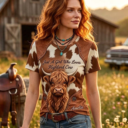 Just A Girl Who Loves Highland Cow - Personalized Highland Cow All Over Shirt