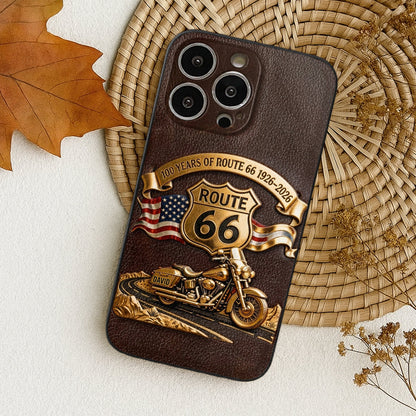 100 Years Of Route Personalized Gifts For Bikers - Personalized Biker 3D Embossed Leather Phone Case
