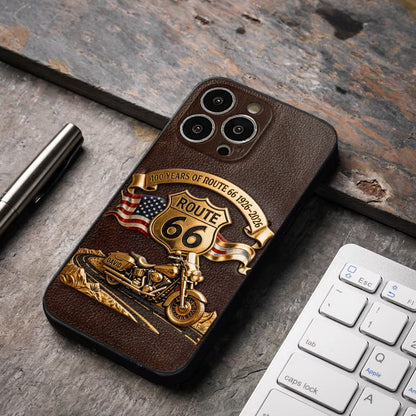 100 Years Of Route Personalized Gifts For Bikers - Personalized Biker 3D Embossed Leather Phone Case