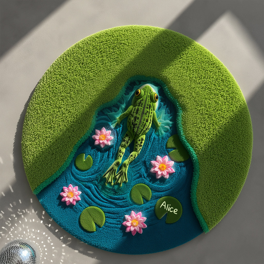 Beautiful Frog Swims In Lotus Lake - Personalized Frog Non-Slip Tufted Rug