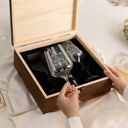 Chaos Together - Personalized Bestie Wine Glasses Set With Wooden Box