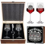 Chaos Together - Personalized Bestie Wine Glasses Set With Wooden Box
