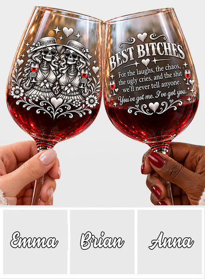 Chaos Together - Personalized Bestie Wine Glasses Set With Wooden Box