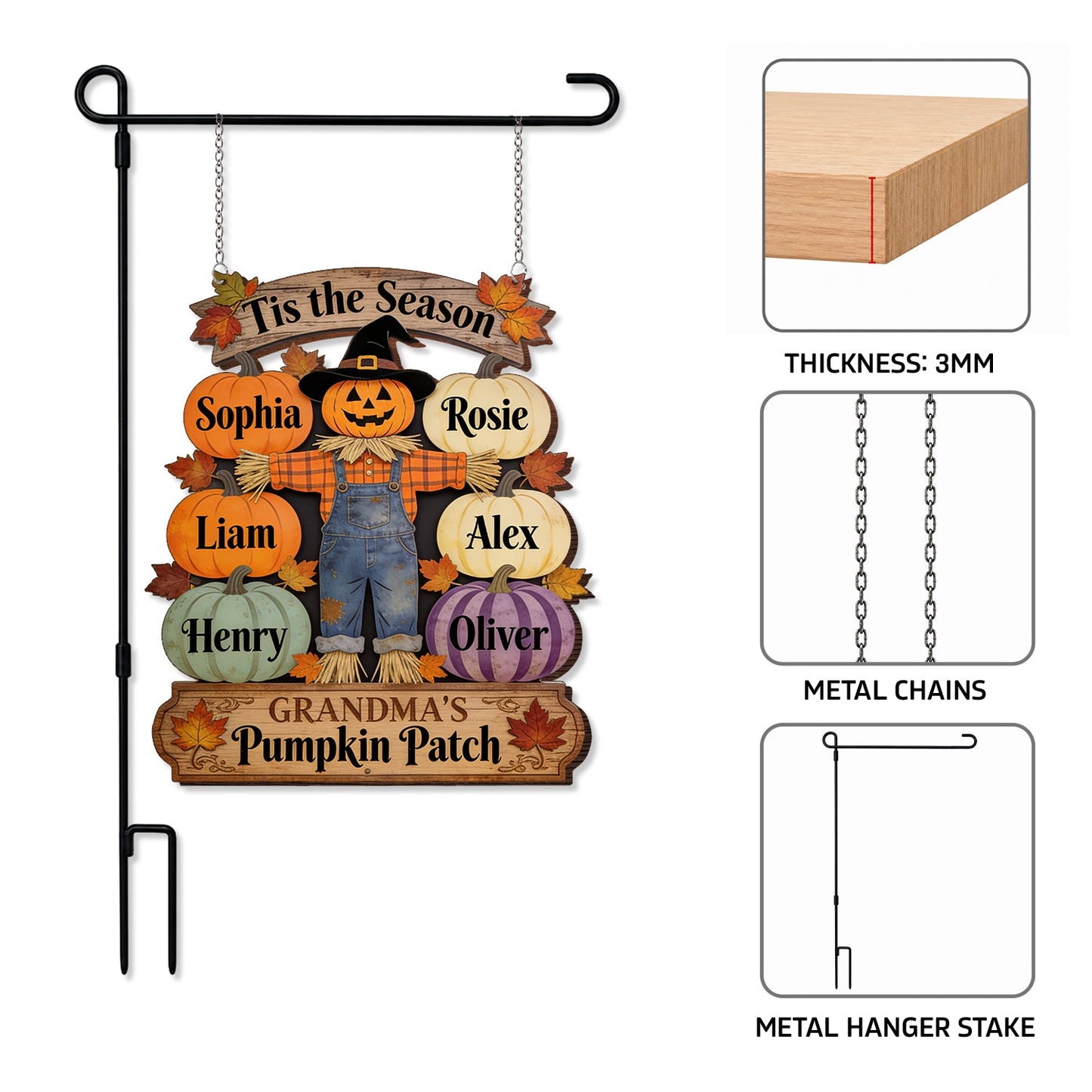 Grandma's Pumpkin Patch - Personalized Grandma Wood Sign With Stake
