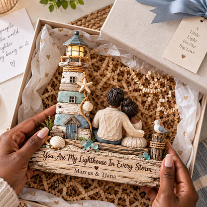 Your Are My Lighthouse In Every Storm - Personalized Couple Custom Shaped Wood Plaque