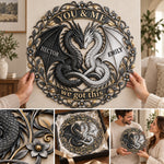 You & Me Dragon Couple - Personalized Dragon 3D Printed Cut Metal Sign
