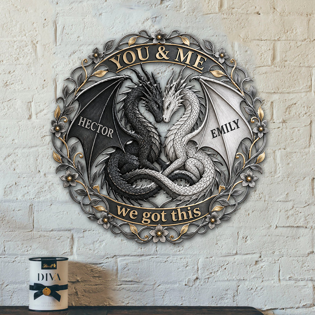 You & Me Dragon Couple - Personalized Dragon 3D Printed Cut Metal Sign