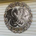 You & Me Dragon Couple - Personalized Dragon 3D Printed Cut Metal Sign