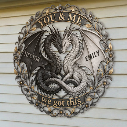 You & Me Dragon Couple - Personalized Dragon 3D Printed Cut Metal Sign