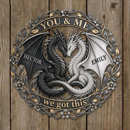 You & Me Dragon Couple - Personalized Dragon 3D Printed Cut Metal Sign