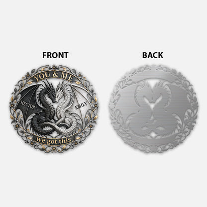 You & Me Dragon Couple - Personalized Dragon 3D Printed Cut Metal Sign