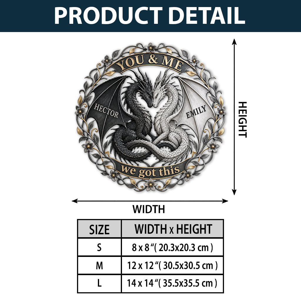 You & Me Dragon Couple - Personalized Dragon 3D Printed Cut Metal Sign