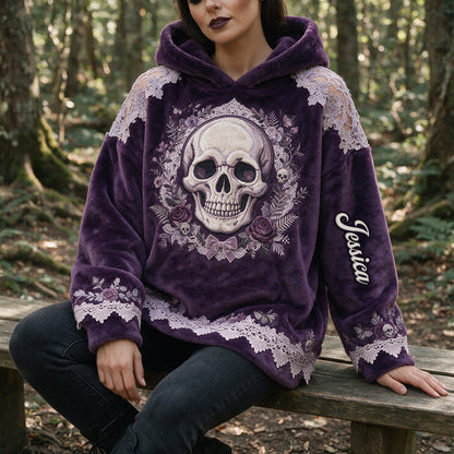 Floral Skull - Personalized Skull Fleece Hoodie