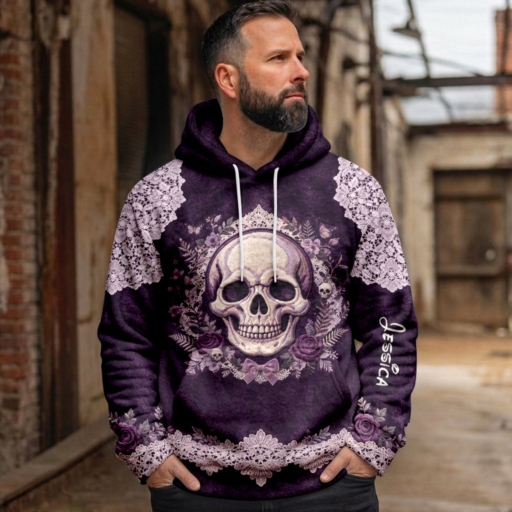 Floral Skull - Personalized Skull Fleece Hoodie