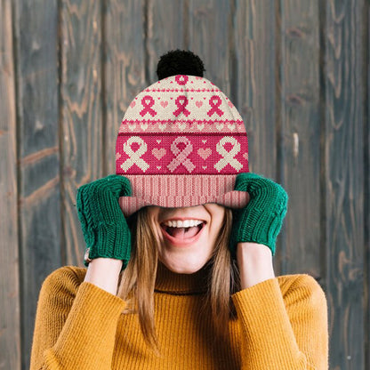 Pink Ribbon Love & Hope - Personalized Breast Cancer Awareness Beanie Hat