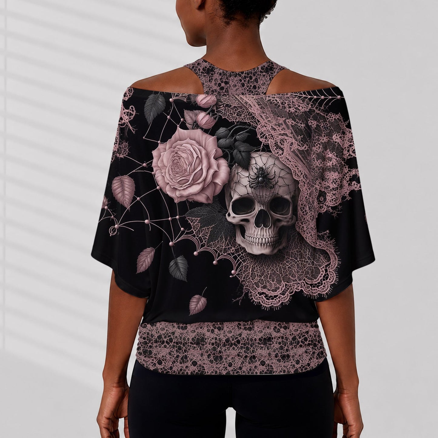 Beautiful Rose Skull - Personalized Skull Off-Shoulder Top Set