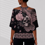 Beautiful Rose Skull - Personalized Skull Off-Shoulder Top Set
