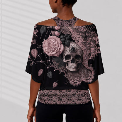 Beautiful Rose Skull - Personalized Skull Off-Shoulder Top Set