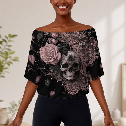 Beautiful Rose Skull - Personalized Skull Off-Shoulder Top Set
