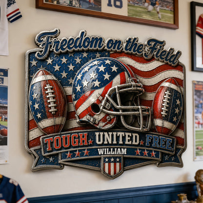 Play For Freedom - Personalized Football 3D Printed Cut Metal Sign