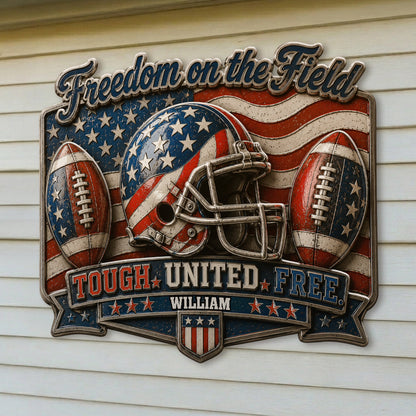 Play For Freedom - Personalized Football 3D Printed Cut Metal Sign