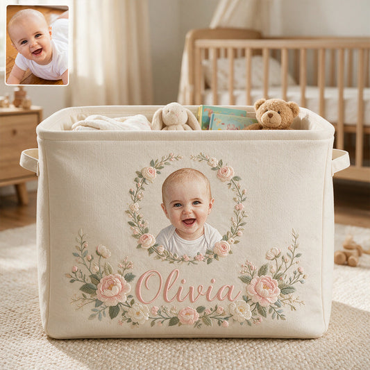 Baby Organization, Nursery, Newborn Keepsake - Personalized Newborn Rectangle Storage Basket